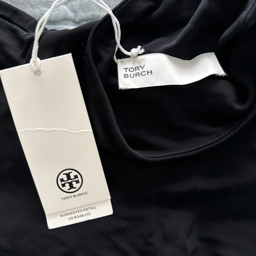 Tory Burch Black Long Sleeve Mock Neck Top with Gold Buttons